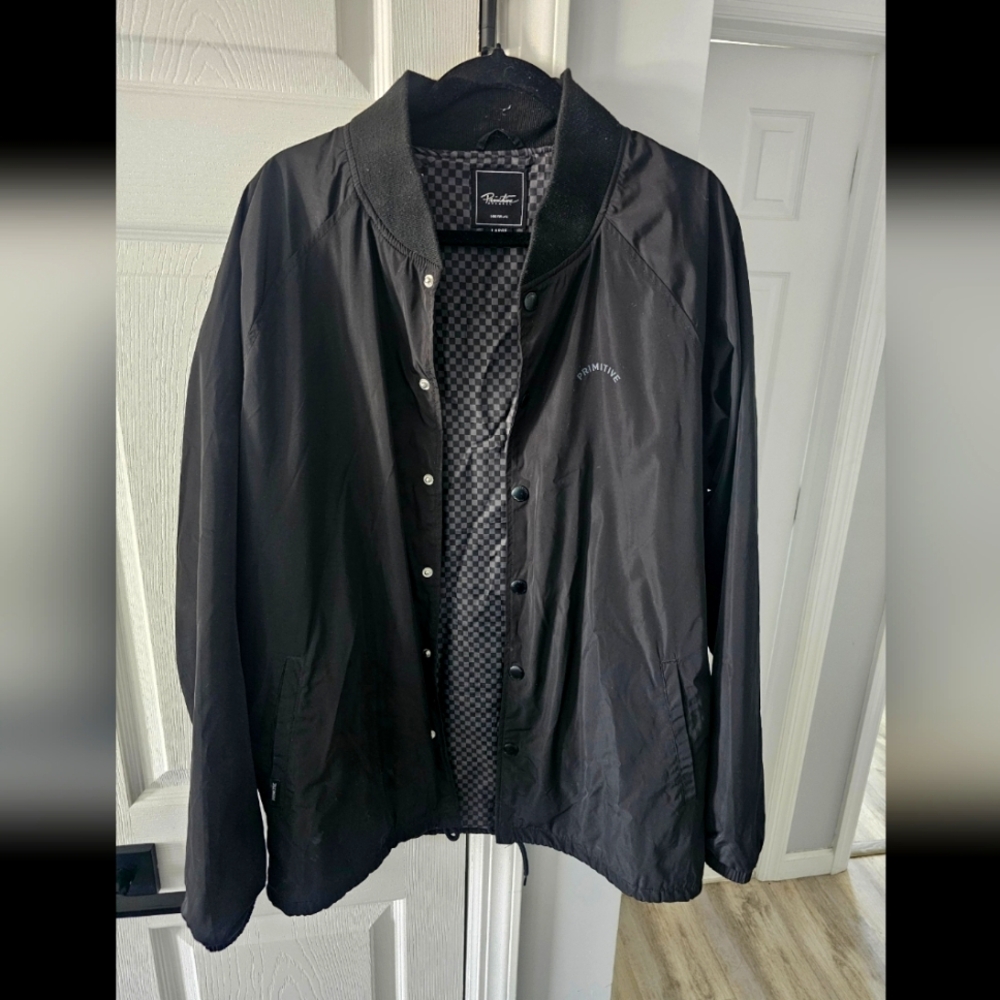 Primitive Mens Bomber Jacket Size Large Black/ Checkered Interior